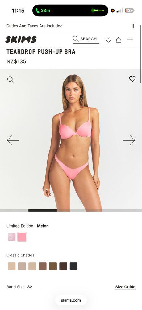 Skims Pink Teardrop Push-Up Bra 32DD