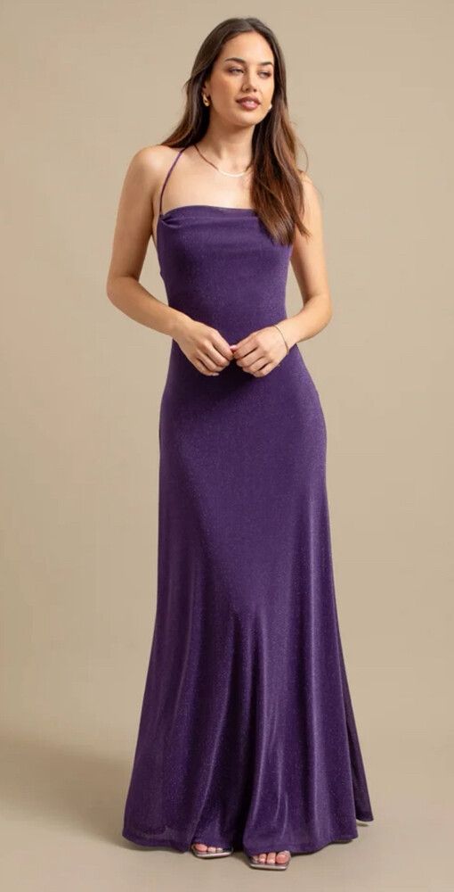 Pagani - Purple Glitter Mesh Maxi Dress on Designer Wardrobe