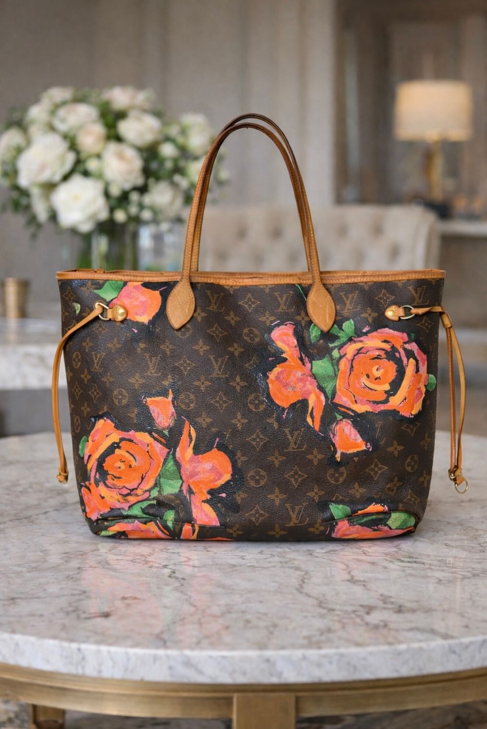 Genuine Louis Vuitton Neverfull Monogram  limited edition Steven Sprouse rose MM tote bag