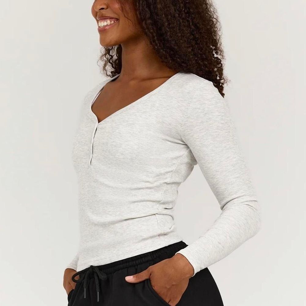 muscle Republic Grey Ribbed Henley Top