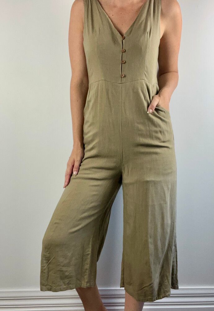 Gigi Belle Khaki Linen Jumpsuit