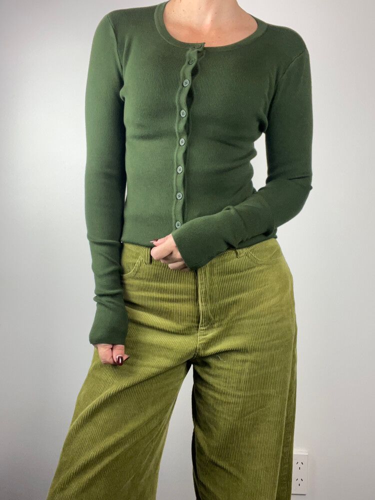 Khaki Green Button Up Cardigan