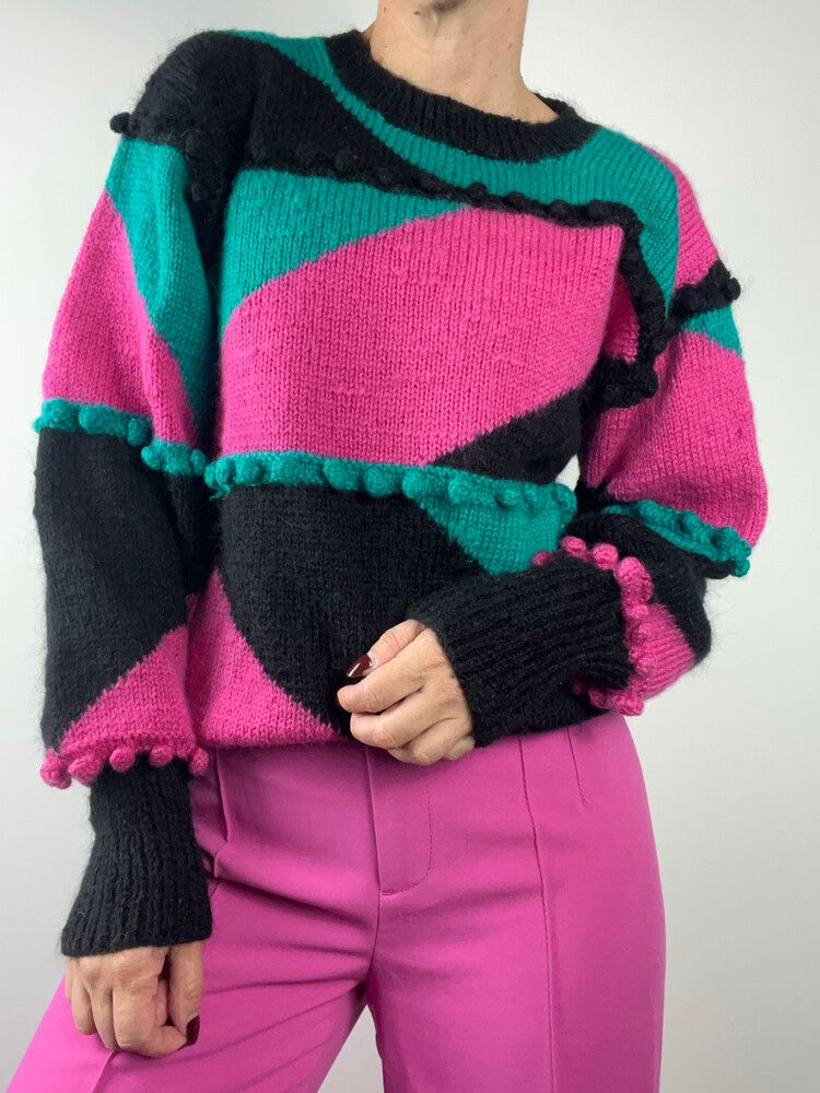 Pink and Green Wool Jumper