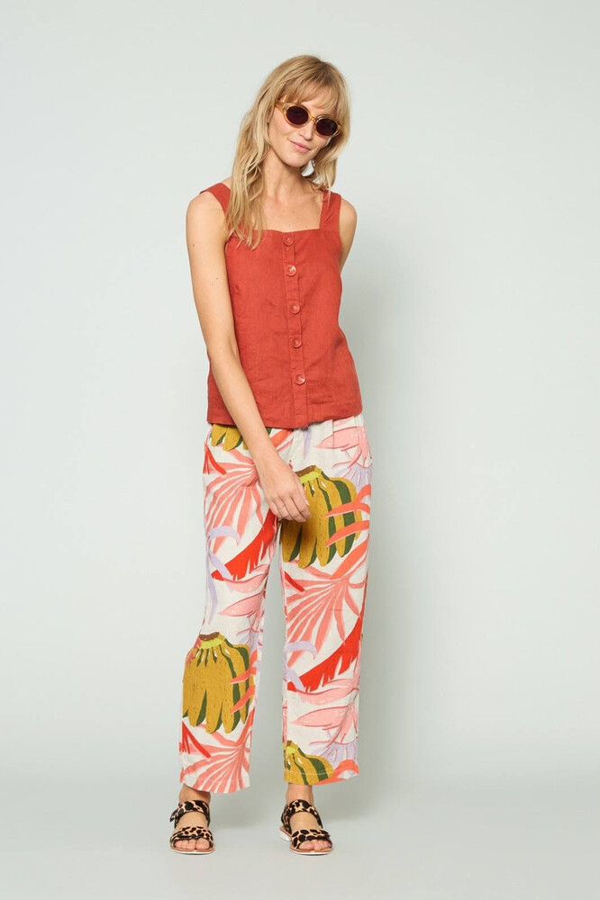 GORMAN Linen Button Front Sleeveless Top
