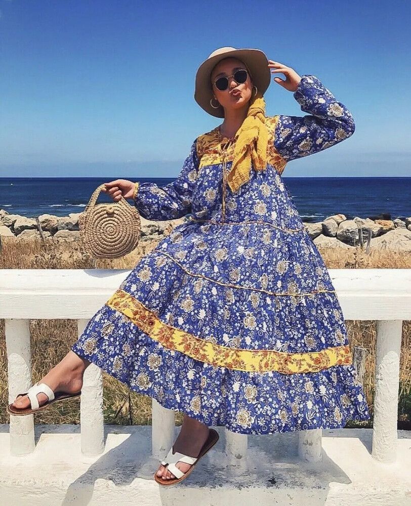 ZARA Boho Print Tiered Winter Long Sleeve Smock Midi Maxi Dress