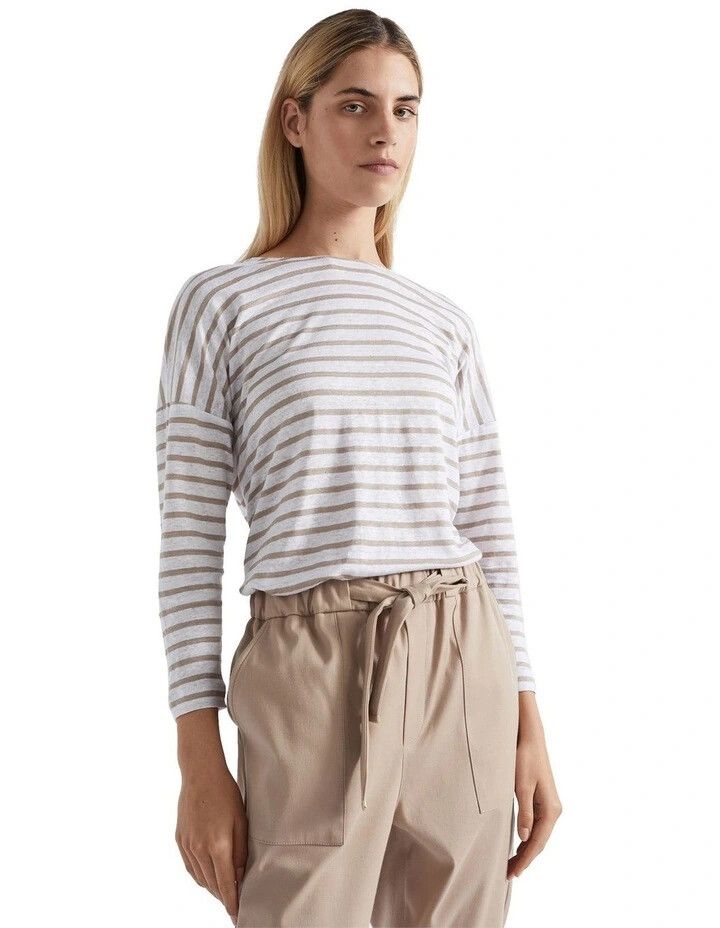 SEED HERITAGE Linen Relaxed Top in Cookie Stripe