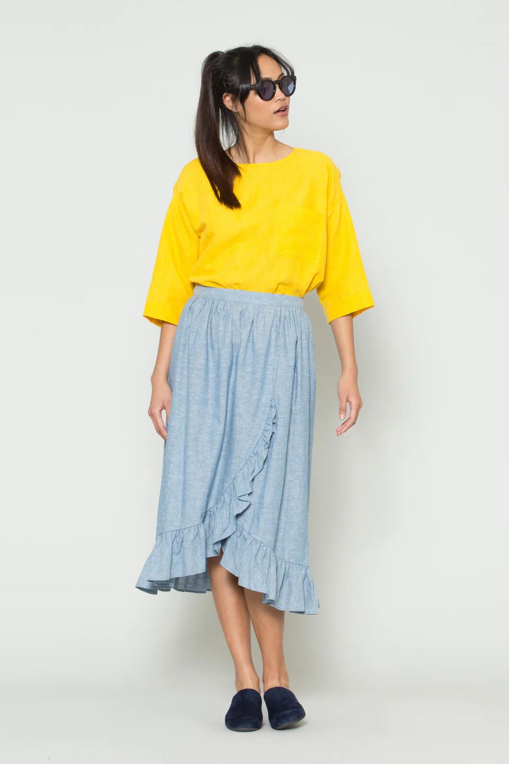 GORMAN Linen Yellow Button Back Mid Sleeve Cropped Blouse Top