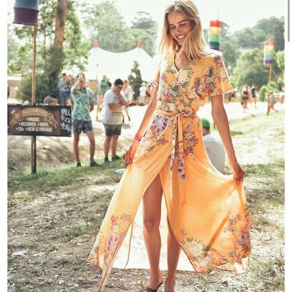 SPELL Blue Skies Wrap Maxi Dress in Sunflower Yellow