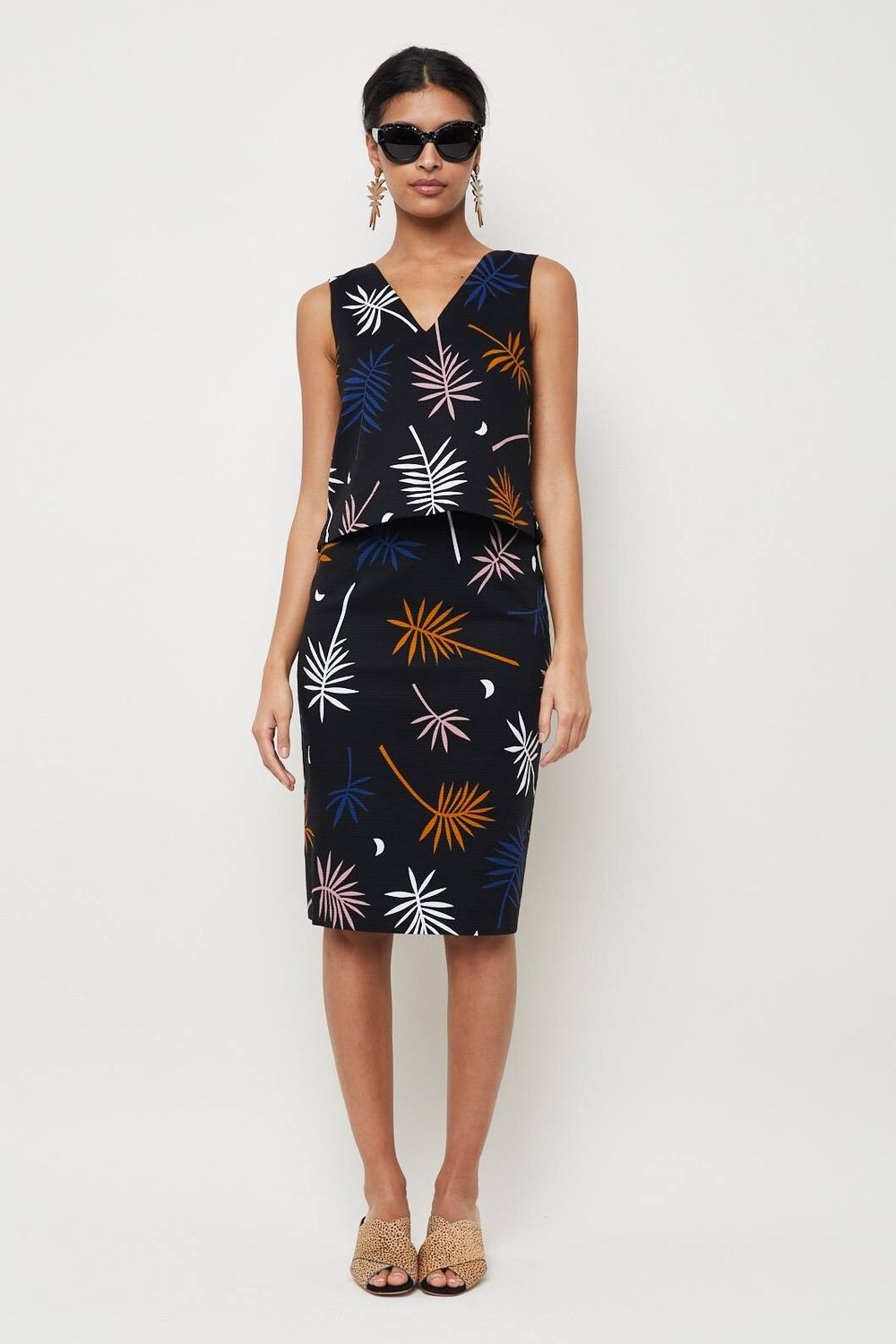 GORMAN Mireia Ruiz Palm Moon Print Black Crop Tank Top