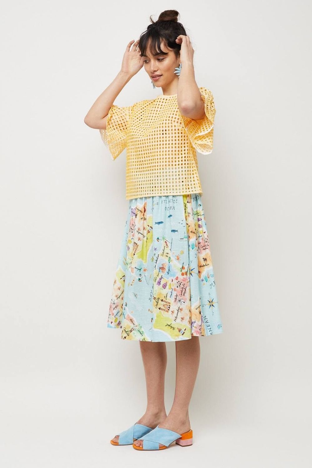 GORMAN Petite Tiles Yellow White Broderie Anglaise Cotton Flutter Sleeve Blouse Top