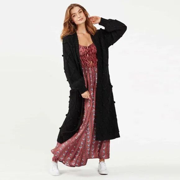 TIGERLILY Arles Wool blend Black Pom Pom Cardi Cardigan RRP$299