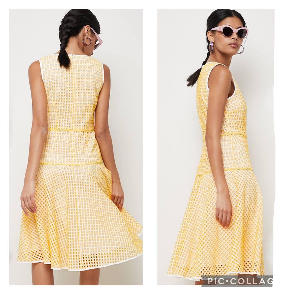 GORMAN Petite Tiles Yellow White Broderie Anglaise Cotton Fit & Flare Midi Dress