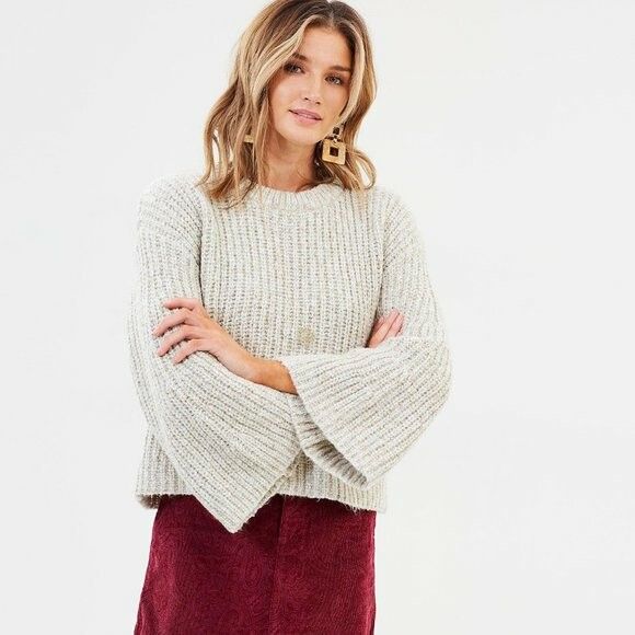 TIGERLILY Belle Off White Winter Knit Bell Sleeve Jumper RRP$160