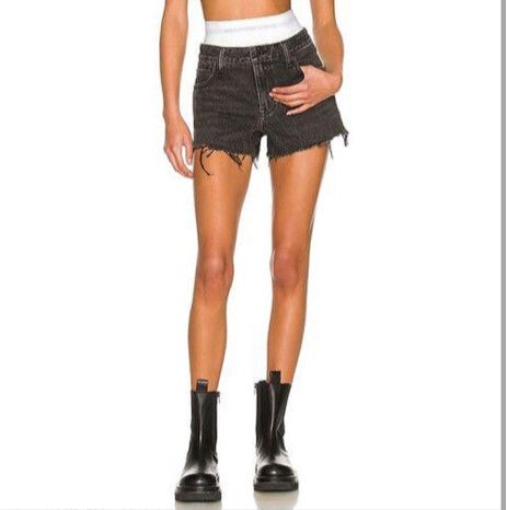 Alexander Wang Logo Waist Band Black Denim Shorts
