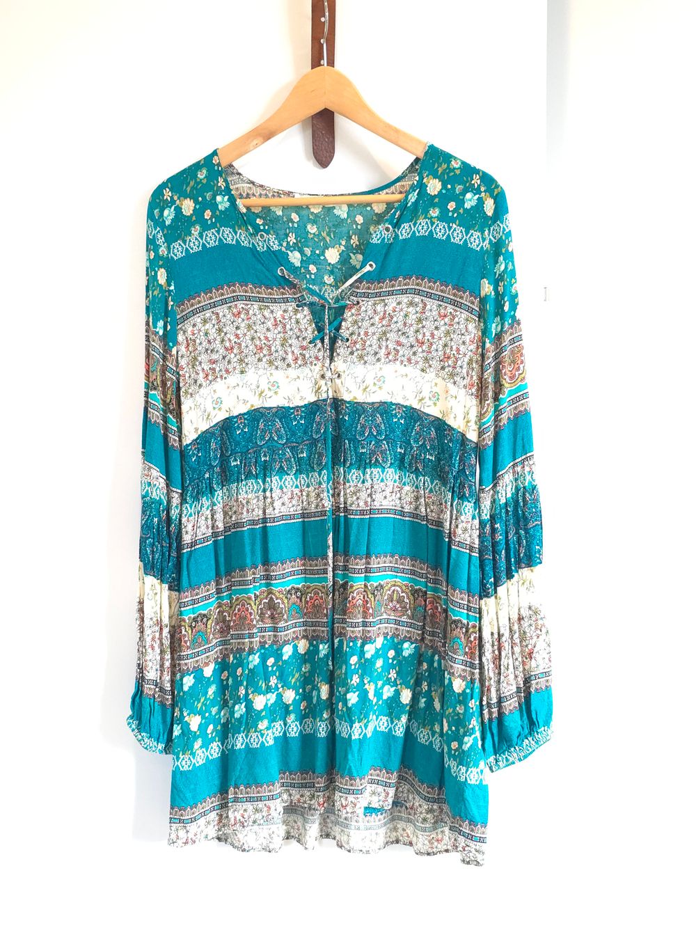 Turquoise and White Printed dress
