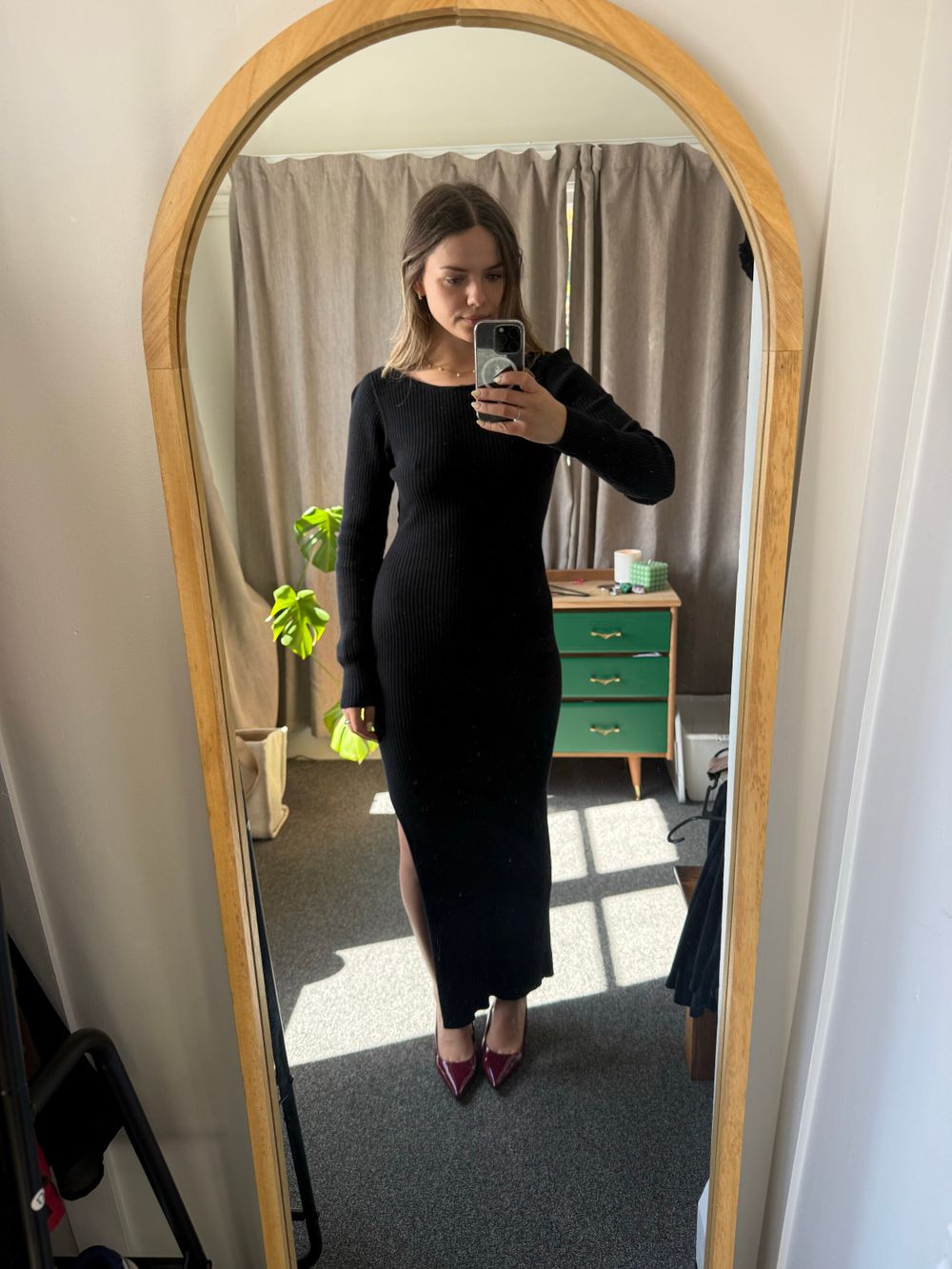 Black Ribbed Midi Dress