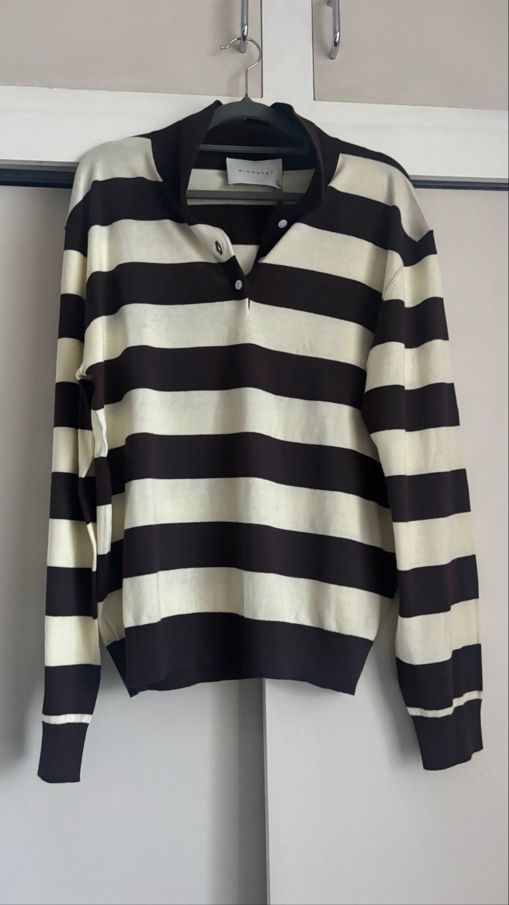 Ricochet chocolate and Cream Striped Polo Jumper