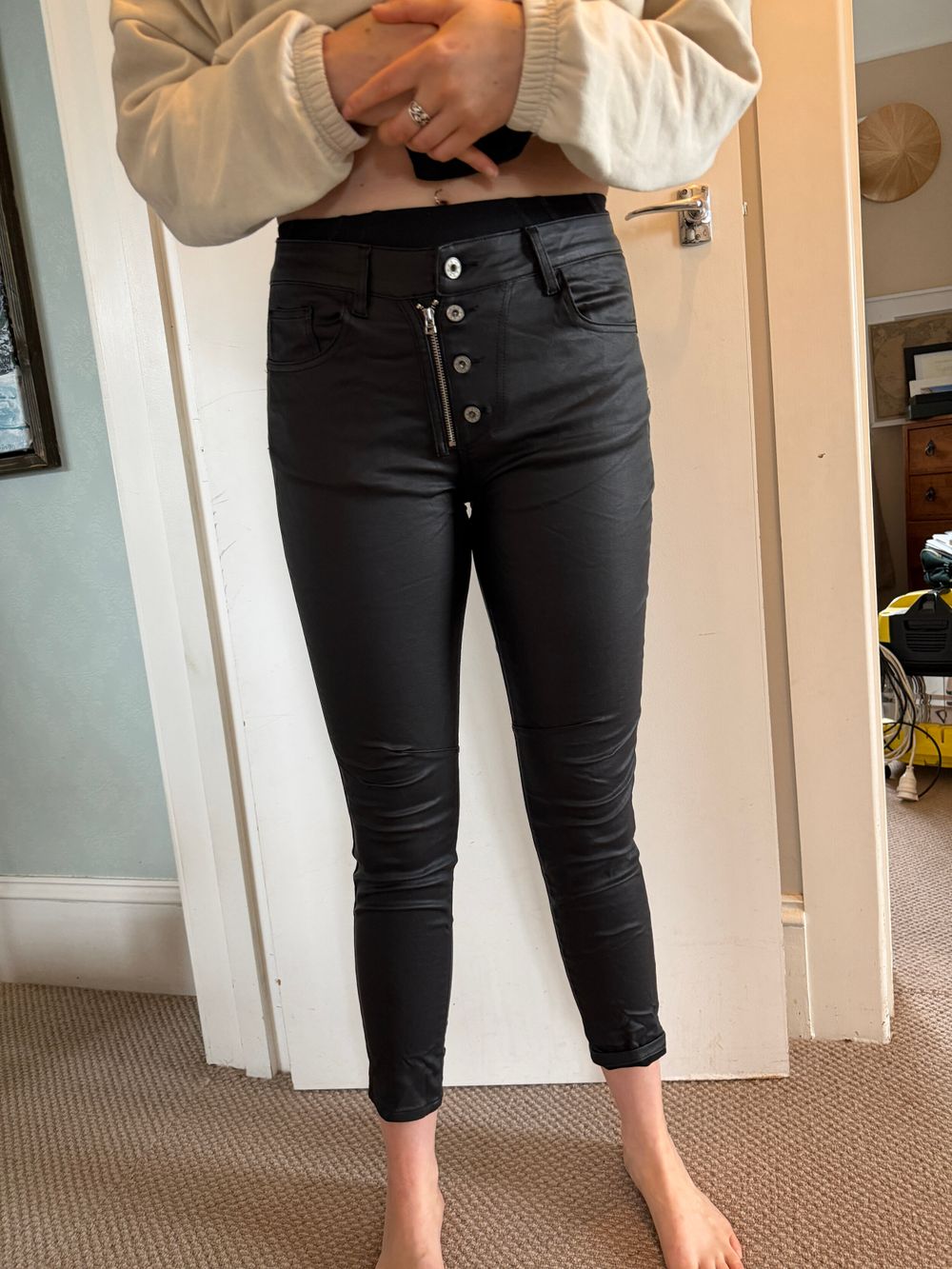 Italian Star Black Coated Leather Look Skinny Pants