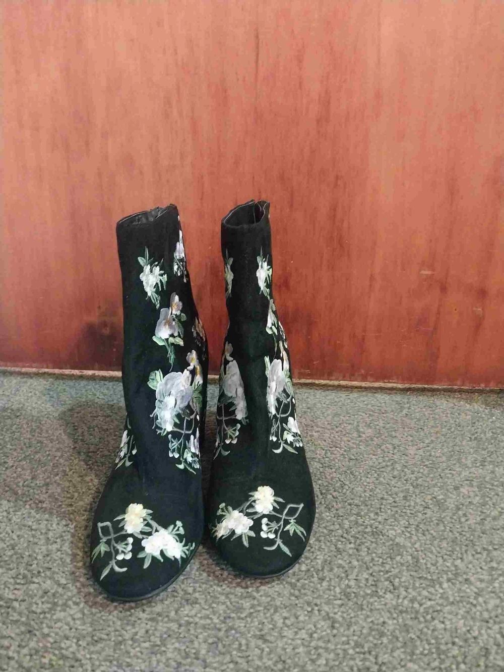 Floral Embroidered Miss Selfridge Black Heeled Boots