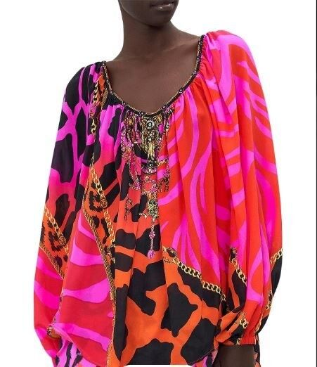 Camilla 'ALWAYS CHANGE YOUR SPOTS' Flared Blouson Long Sleeve Top - Sz M