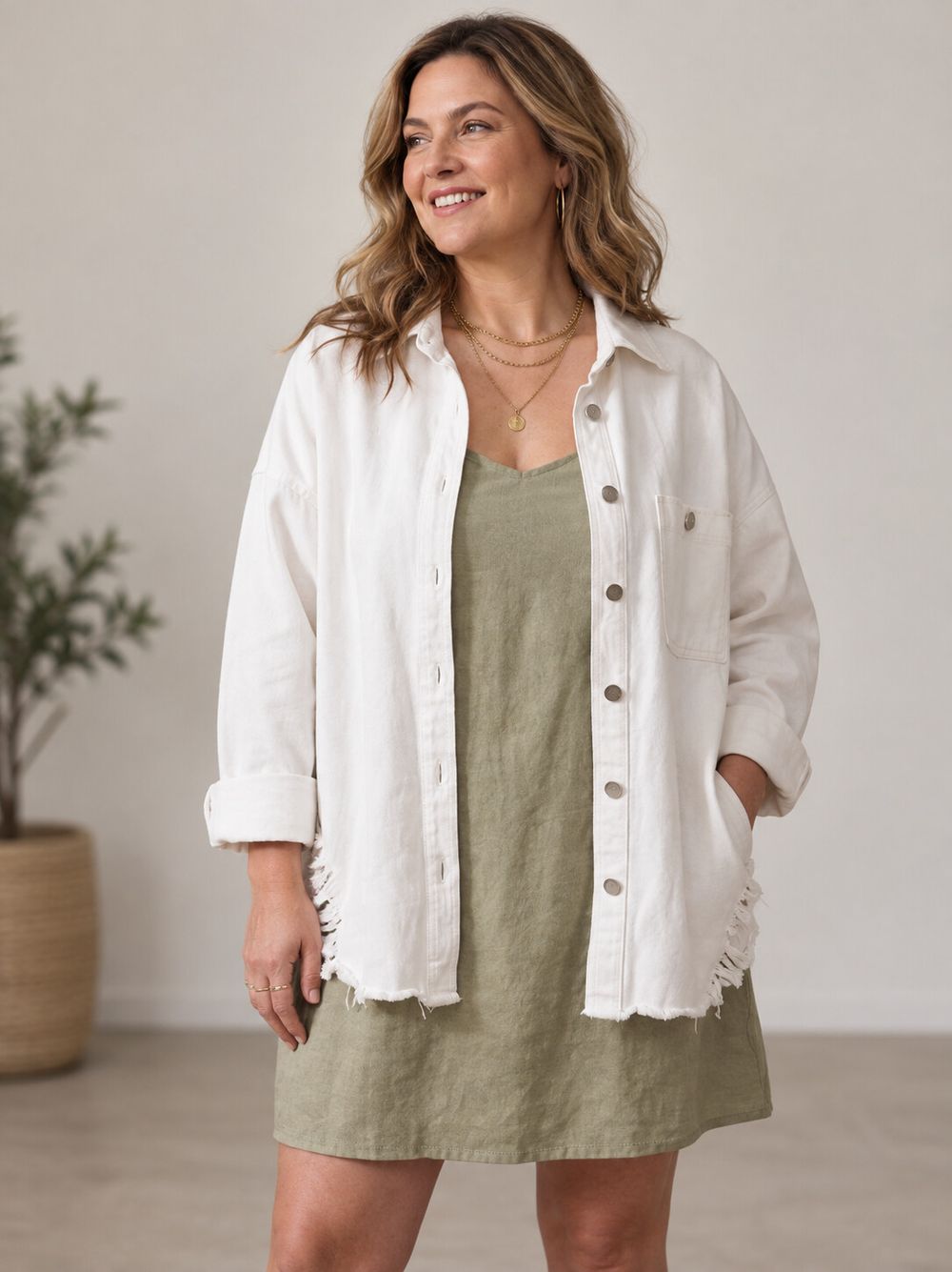 Zara White Distressed Denim Shacket / Overshirt – Size S