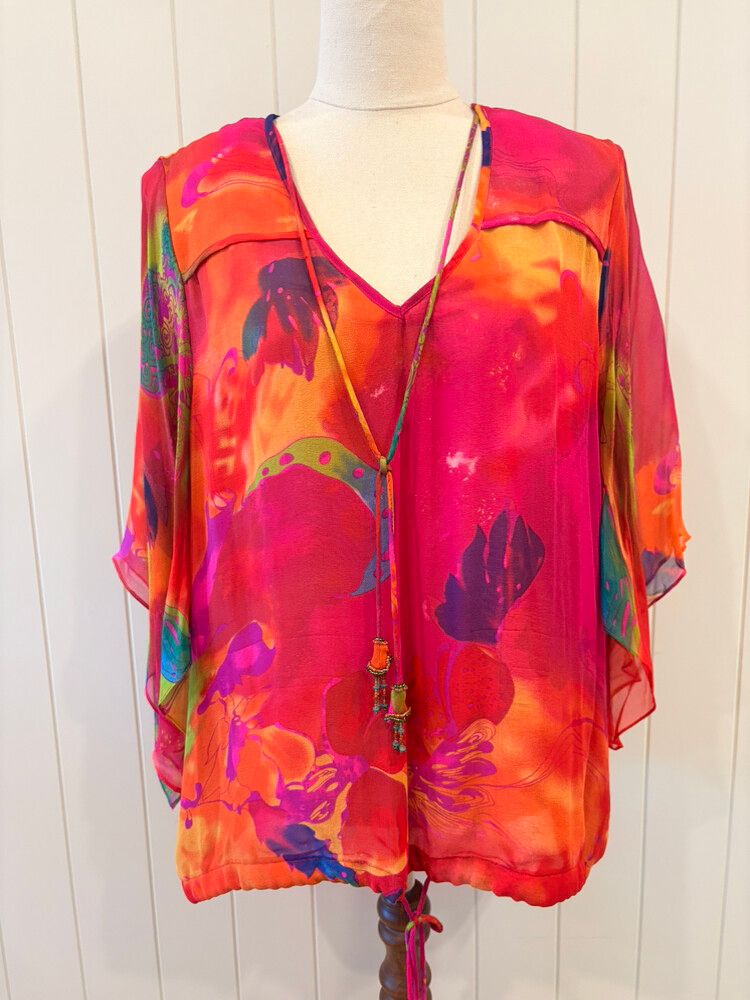 1980s Vintage 100% Silk Colourful Blouse