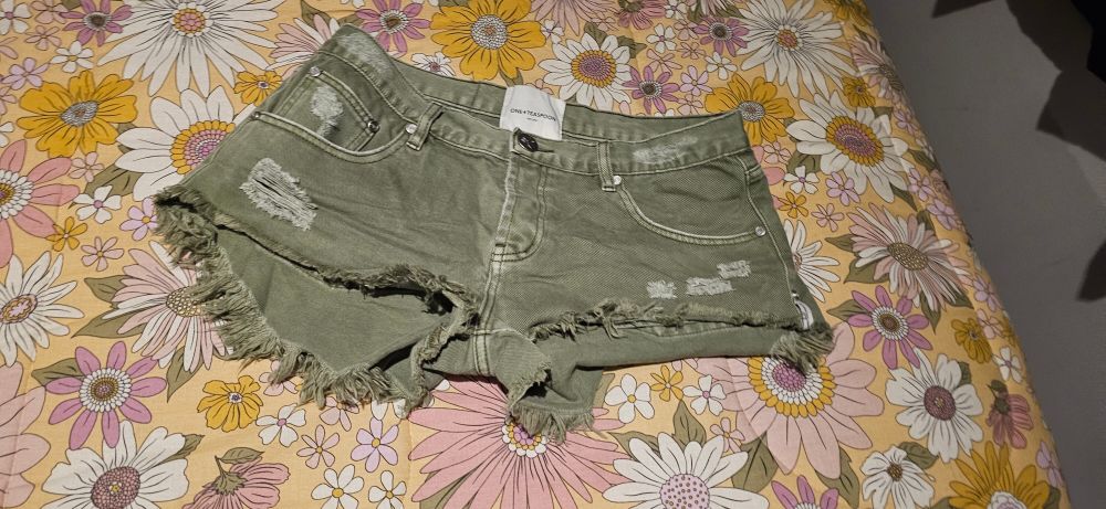 One Teaspoon Green Denim Shorts