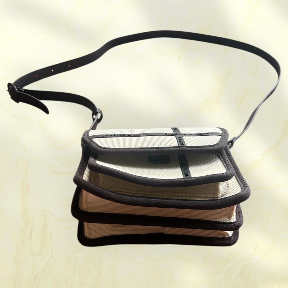Charles And Keith AVENUE CONTRAST-TRIM CROSSBODY BAG IN CREAM