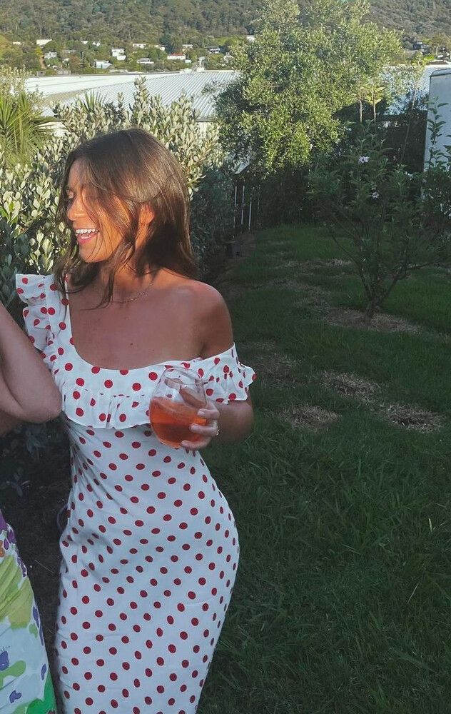 realisation par dress red polka dot Allegra Aura | Red Spot Silk Maxi Dress