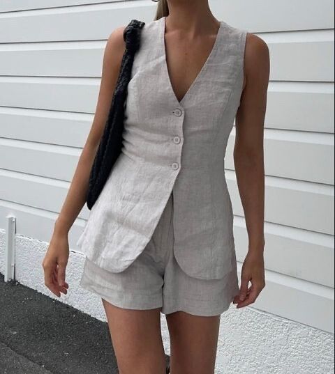 NWT brand new linen blend three button up vest waistcoat beige minimalist lagenlook relaxed tie back coastal cowgirl beachy resort western holiday granola