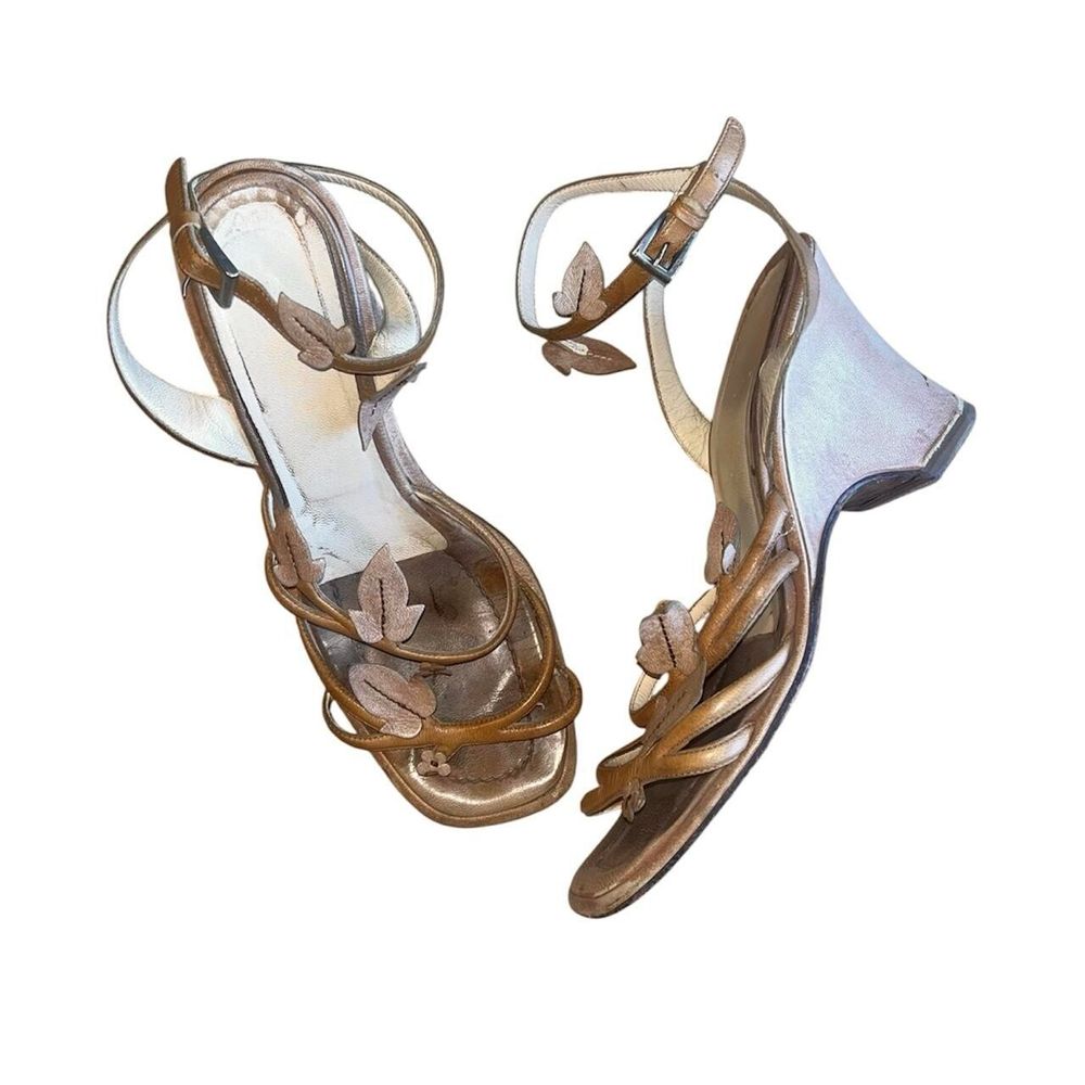 Vintage Prada 1997 S/S Leaf Motif Wedge Sandals