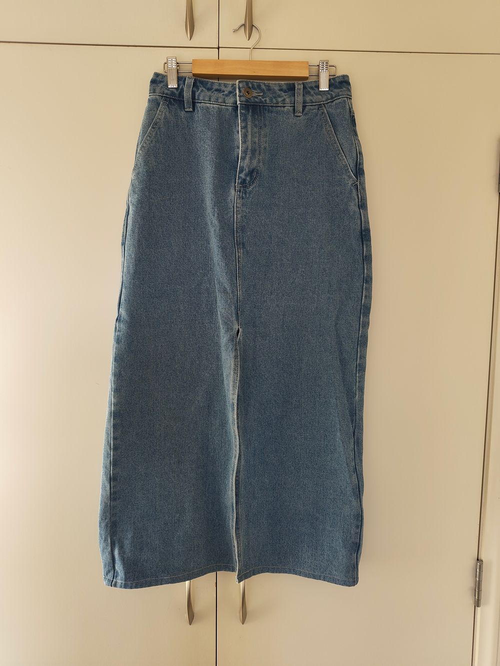 Huffer denim maxi skirt