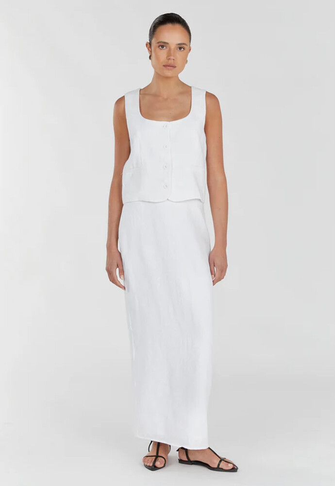 DISSH Roberts White Linen Midi Skirt