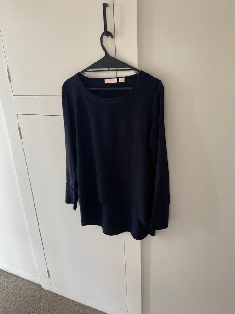 Sass & Bide Navy Silk Long Sleeve Top Size AU 10