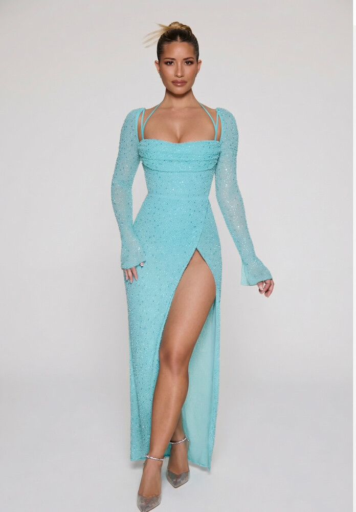 Oh Polly - Champel Embellished Cowl Neck Maxi Dress in Aqua Oh Polly on  Designer Wardrobe