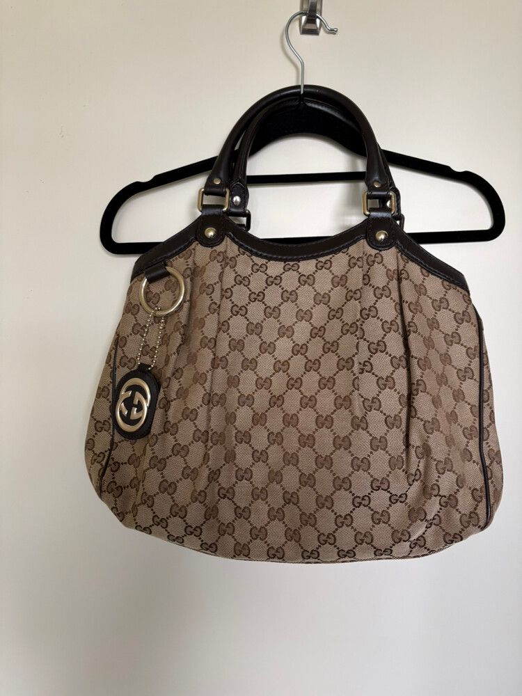 Vintage Gucci Brown and Beige GG Canvas Shoulder Bag