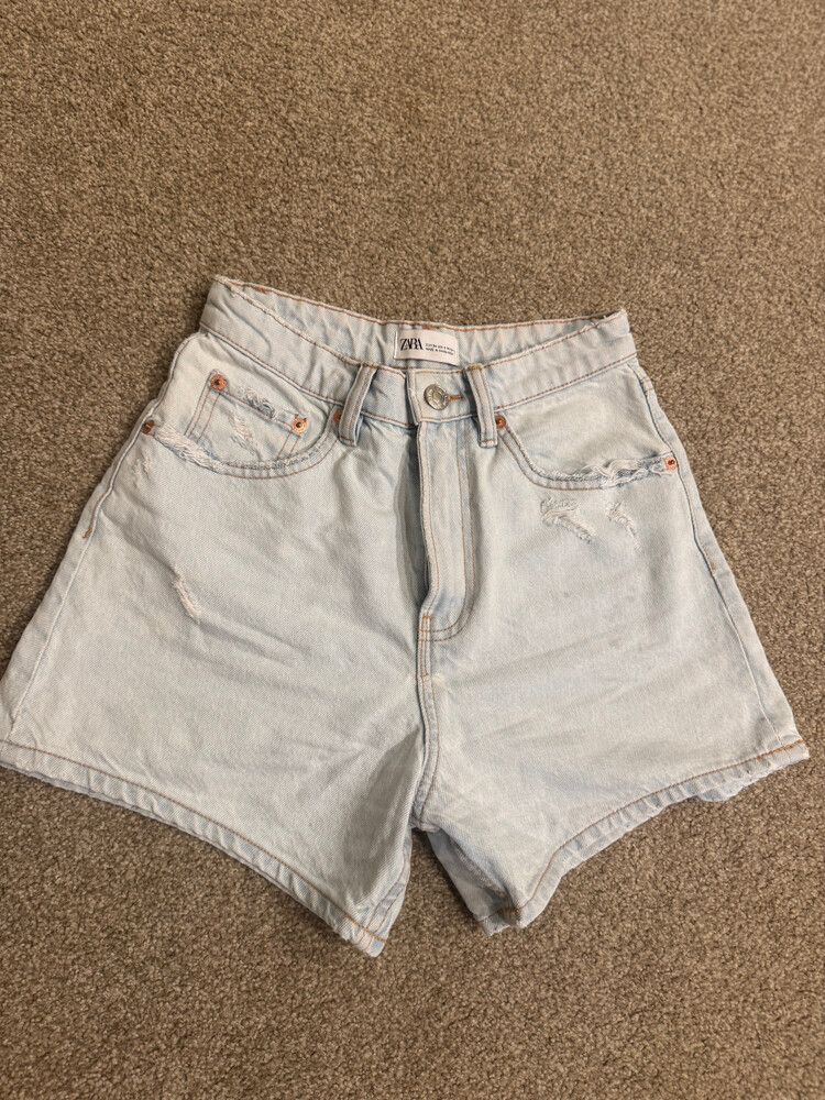 Bleached denim high waisted shorts