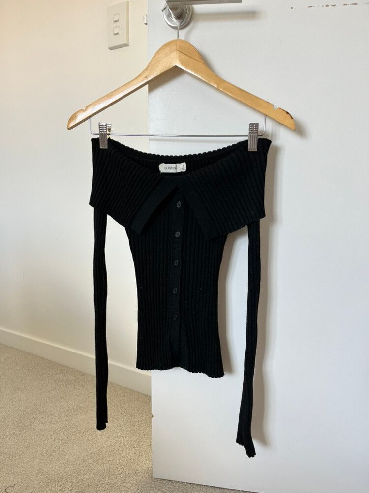 Off-Shoulder Black Knit Top