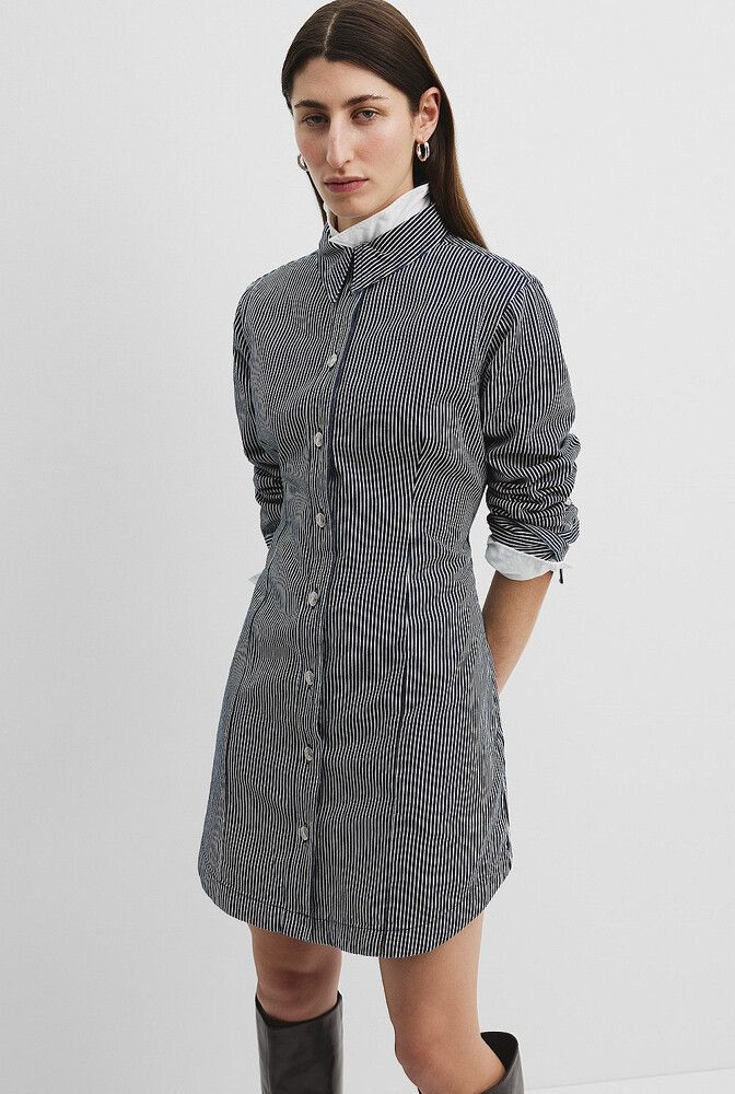Country Road Pinstripe Denim Shirt Dress