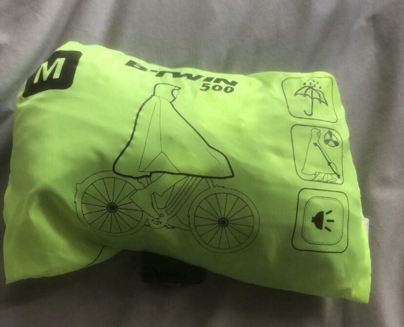 B-Twin Black and Green Raincoat Size M