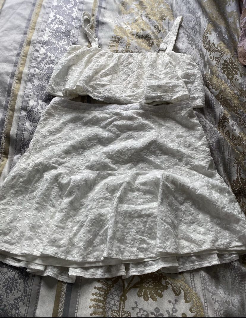 Showpo White Anglaise Two Piece Set Size 16