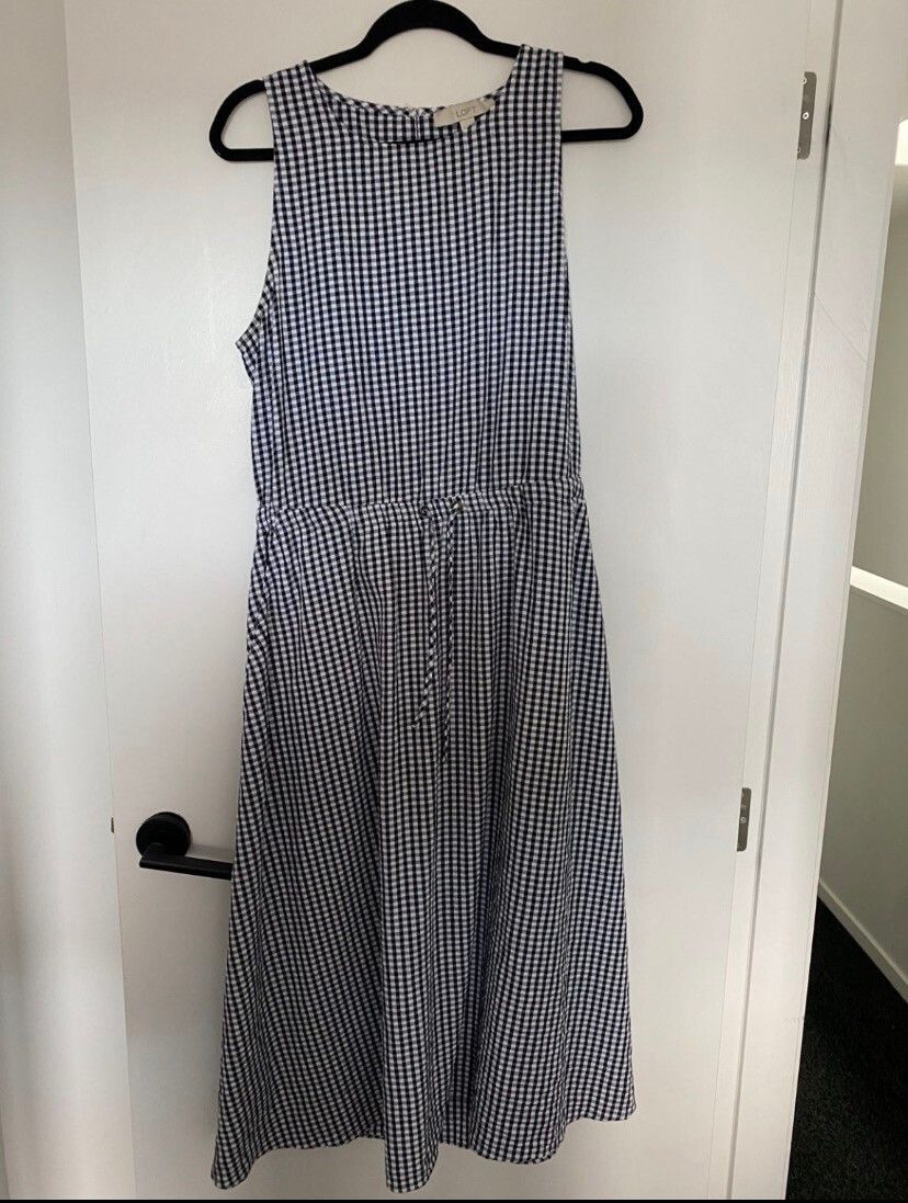 Loft Black White Gingham Dress Size L