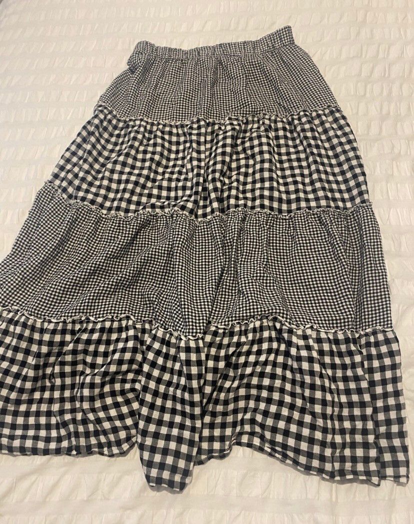 Capture Black White Gingham Midi Skirt Size 12