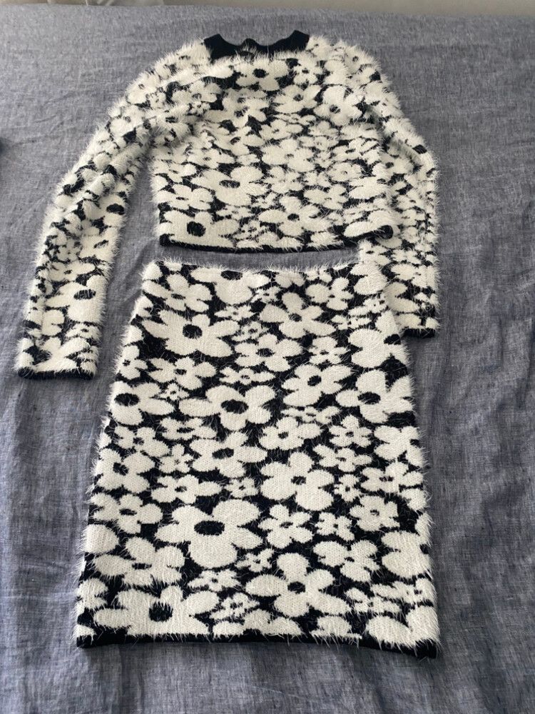 ASOS Design Black And White Floral Knit Set