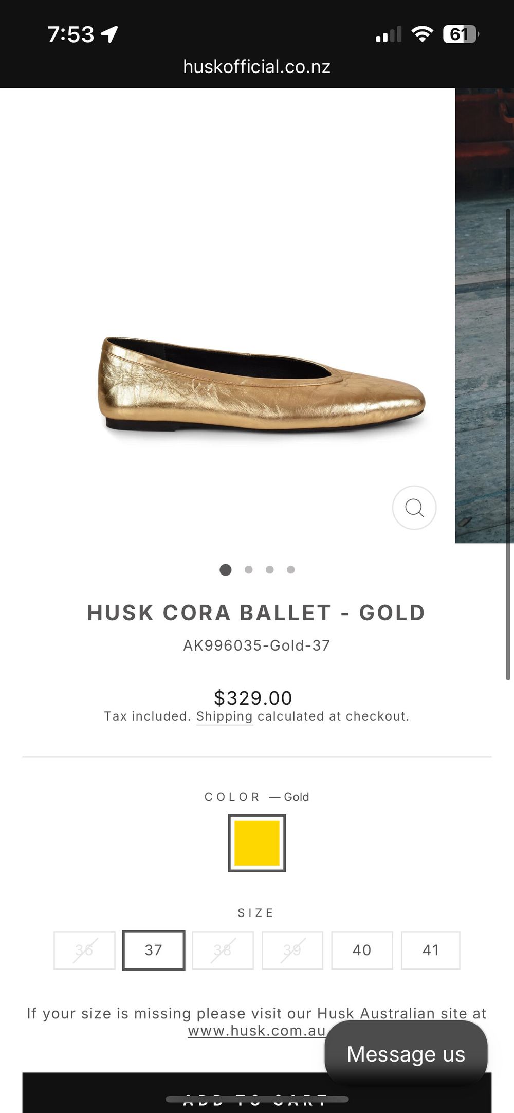 Husk Cora Ballet Gold Flats