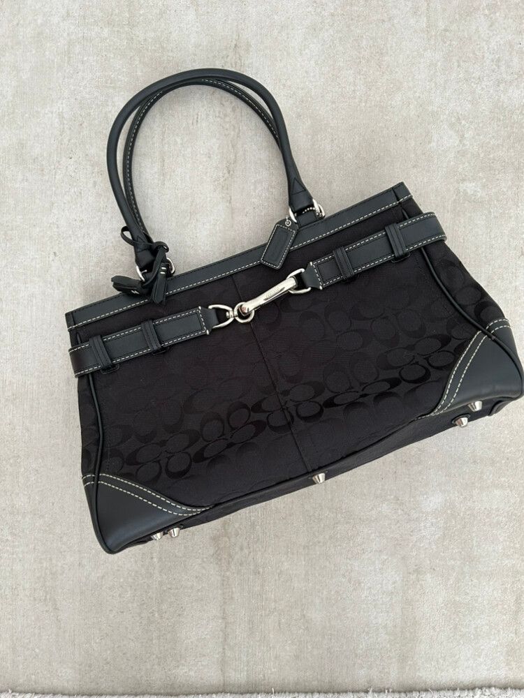 Authentic Coach Hampton Signature Black Jacquard Satchel Bag