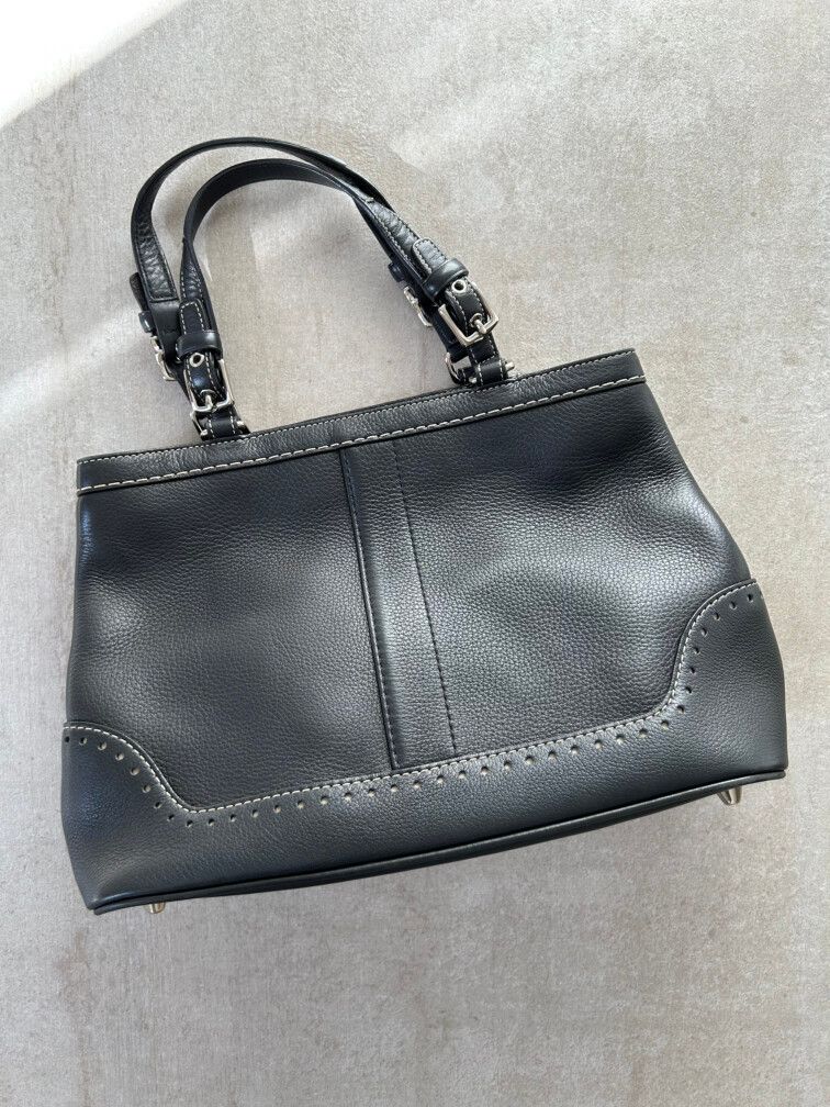 Authentic Coach Hampton Pebbled Soft Black Leather Satchel Bag