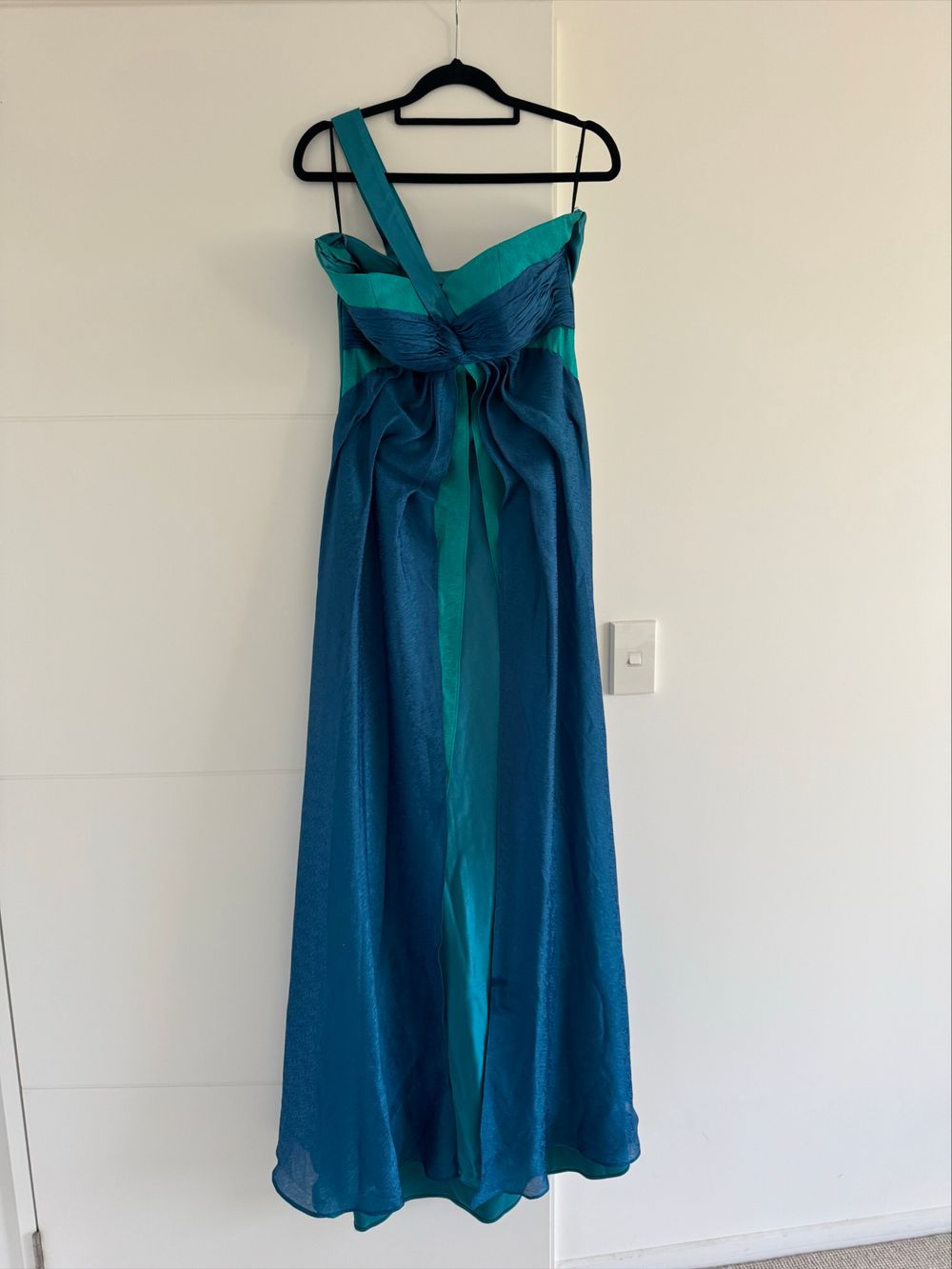 Teal and Blue One-Shoulder Maxi Dress