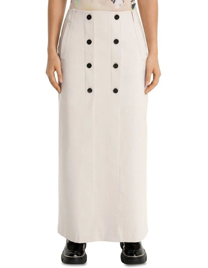 Cue Beige Button Front Midi Skirt
