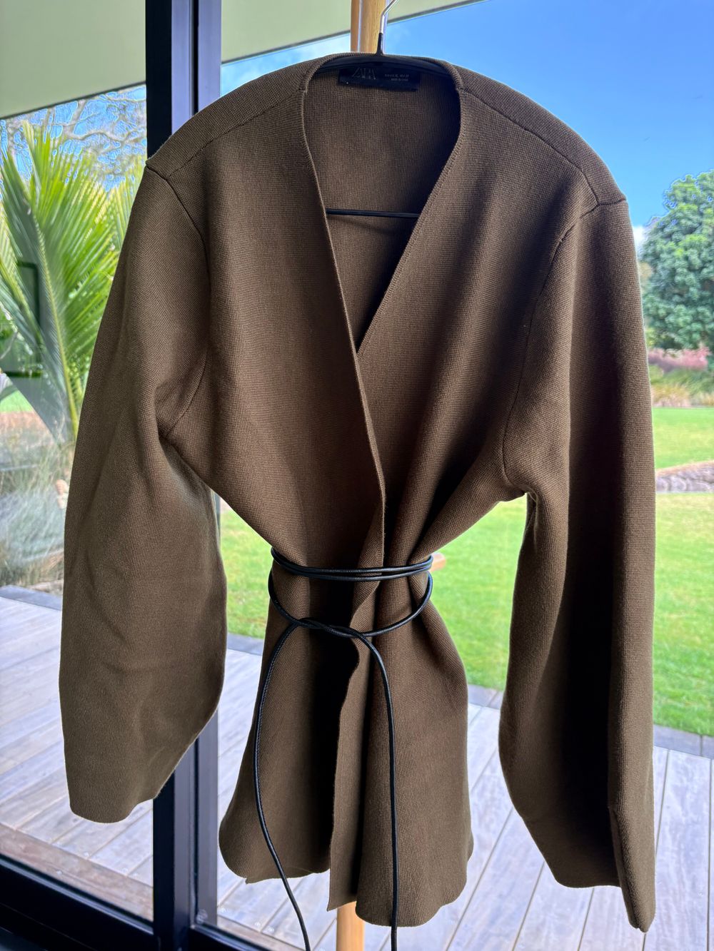 Zara Olive Green Wrap Knit Top